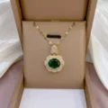 Elegante grüne Zirkon Blumen Anhänger Halskette für Damen, stilvoller Gold Schlüsselbeinkette. - Vintage Grüner Zirkonia Blumenstil (X0499-1)
