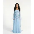 Light Blue Strapless Corset Long Evening Dress Elegant Beaded Haute Couture Style Gown - S / Blue