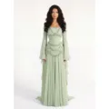 Light green strapless corset evening dress with bell sleeves, high waist elegant long gown. - S / Mint Green