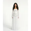 European and American cross-border strapless sweetheart boned corset floor-length evening dress - S / White