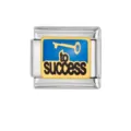Stainless steel Italian charm link with blue enamel motivational key design for DIY bracelet. - Key to SUCCESS Style (HA-99)