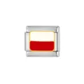 Stainless steel Italian modular charm link featuring a red and white national flag enamel design. - Red and White National Flag Link Module (HA-275)