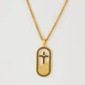 Gold titanium steel cross pendant necklace with rhinestones and Greek key border design stylish jewelry - Skull Cross Style (HD-22)