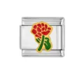 Stainless steel Italian charm link with red rose enamel design for DIY jewelry making - Red and Green Rose Style (HA-105)