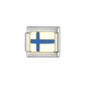 Detailed close-up of stainless steel Italian charm with blue-white flag for DIY bracelet. - Finland National Flag Link Module (HA-277)