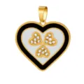 Detailed shot of gold stainless steel heart clover pendant with rhinestones and enamel design. - Clover Heart Pendant (HD-94)