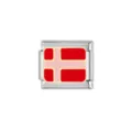 Stainless steel Italian charm bracelet link with national flag pattern detail view - Denmark National Flag Link Module (HA-280)