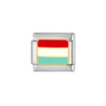 Stainless steel Italian modular charm diy bracelet link with colorful enamel stripe design detail. - Red White Cyan Tricolor Link Module (HA-281)