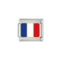 Stainless steel Italian charm detail featuring French flag enamel design for DIY jewelry. - France National Flag Link Module (HA-282)
