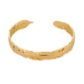 Detailed view of the 18k gold plated stainless steel feather cuff bracelet for women elegant. - Exquisite Feather Textured Style (1132)
