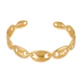 Gold puffed link bracelet detail shot, elegant stainless steel geometric open cuff design. - Irregular Oval Coffee Bean Style (1133)