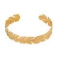 Close-up detail of the 18k gold plated stainless steel leaf cuff bracelet texture and finish. - Classic Plant Leaf Intertwined Textured Style (1135)