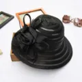 Elegant black organza women dress hat detail, perfect summer beach sun protection accessory. - M (56-58cm) / Black