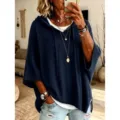 Gebreide trui met korte mouwen en capuchon effen kleur dames casual stijlvolle top - S / Marineblauw