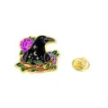 Creative dark style crow enamel pin with flower and starry sky, alloy fashion brooch badge. - Crow and Red Rose Style (CZ0494-1)