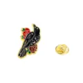 Gothic black crow enamel pin with red roses and celestial gold details for apparel decor. - Spreading Wings Crow Flower Style (CZ0494-4)