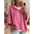Casual pink short sleeve hooded knit sweater loose pullover top for women daily wear 2024 - Pink