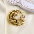 Vintage gold dragon brooch with pearl crystal, elegant Chinese style suit accessory pin. - Gold Dragon Style (DW0763-1)
