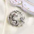 Vintage Chinese dragon brooch with pearl and red crystal eyes, elegant suit accessory. - Vintage Silver Dragon Style (DW0763-2)