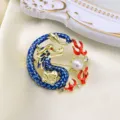 Chinese style dragon brooch pearl rhinestones blue enamel suit accessories fashion jewelry - Blue Enamel Dragon Style (DW0763-3)