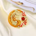 Exquisite Chinese dragon brooch with red enamel and crystals, elegant suit accessory for new year. - Red Enamel Dragon Style (DW0763-4)