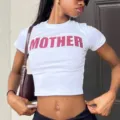 Sommer sexy Crop Top für Damen, weißes Kurzarm T-Shirt mit Buchstaben Druck Y2K Streetwear. - S / Weiß