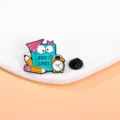 Cute cartoon school book enamel pin with pencil and clock design, perfect backpack badge. - Book Alarm Clock Style