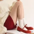 Women fleece-lined fake translucent tights cute heart pattern thermal stockings winter hosiery - Outer Sheer Stockings / Cream White Heart
