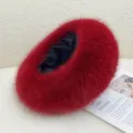 Rode nep vos bont hoed winter dikke pluche oorbeschermer hoofdband fluffy warme pet - Bordeauxrood