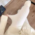 Medias gruesas afelpadas blanco lechoso elásticas mallas térmicas de invierno variante - Talla única / Estilo Espiga de Trigo 300D / Blanco Crema