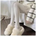 Medias térmicas de invierno blancas opacas para mujer, forradas de felpa suave. - Talla única / Forro Polar Fino 800D / Blanco Crema