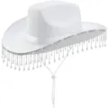 White western cowboy hat with rhinestone fringe crystal tassels bachelorette party festival hat - M (56-58cm) / Style 1 White