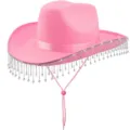 Pink rhinestone fringe western cowboy hat for party wedding festival jazz cap pink color - M (56-58cm) / Style 1 Pink
