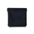 Dark leather squeeze pouch earphone cable organizer vintage spring frame coin purse storage bag - S / Sapphire Blue