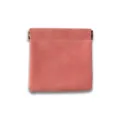 Pink leather squeeze coin pouch portable earphone cable storage bag spring closure purse. - S / Pink
