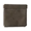 Dark grey leather squeeze pouch for earphones and cables, spring closure coin purse. - XL / Dark Gray