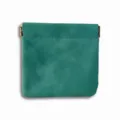 Green leather squeeze pouch coin purse, portable metal snap closure storage bag for accessories. - L / Teal