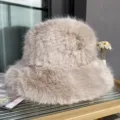 Cozy faux fur bucket hat for women, thick plush winter basin hat, warm fuzzy fisherman cap. - M (56-58cm) / Light Camel
