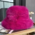 Autumn winter plush bucket hat women warm thick faux fur basin hat fashion fluffy cap - M (56-58cm) / Rose Red