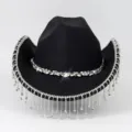 Black rhinestone fringe cowboy hat, sparkling crystal band western hat for party wedding. - M (56-58cm) / Style 19-1 Black Fringe Style