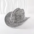 Silver rhinestone crystal cowboy hat sparkling party festival western headwear accessory - M (56-58cm) / Style 5 White Hat with Double Parallel Rhinestone Tracks
