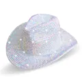 Sparkling rhinestone western cowboy hat, holographic crystal jazz hat for party and wedding. - M (56-58cm) / Style 5 White Hat with White AB Rhinestones