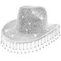 Sparkling rhinestone western cowboy hat with crystal fringe for women music festival party - M (56-58cm) / Style 5 Silver White Tassels
