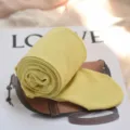 Cream yellow women's pantyhose, cozy soft nylon anti-snagging tights, high waist style. - Vertical Stripes / Primrose Yellow