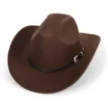 Brown felt western cowboy hat with black belt and metal buckle for outdoor party fashion. - M (56-58cm) / Style 6 Coffee Brown