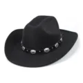 Black felt western cowboy hat with silver metal concho band for outdoor fashion parties - M (56-58cm) / Style 7 Black (Dual-Rail Open Top)
