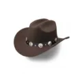 Brown felt western cowboy hat with metal concho band stylish fashion headwear for adults - M (56-58cm) / Style 7 Coffee Brown (Dual-Rail Open Top)