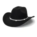 Elegant Black Rhinestone Western Cowboy Hat Sparkly Felt Fedora Hat for Party Wear - M (56-58cm) / Black