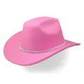 Pink cowgirl hat with rhinestone band, felt western jazz hat for party, bachelorette, wedding. - M (56-58cm) / Style 8 Pink