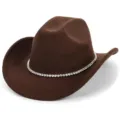 Brown felt western cowboy hat featuring a sparkling rhinestone band for stylish party wear. - M (56-58cm) / Style 8 Single Row Coffee
